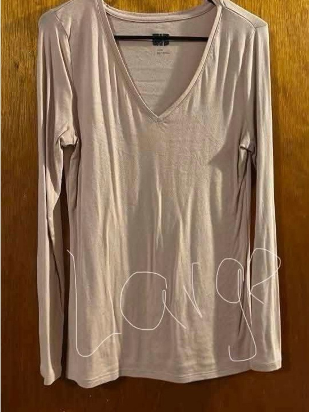 Long Sleeve V-Neck Women's Top — Light Taupe